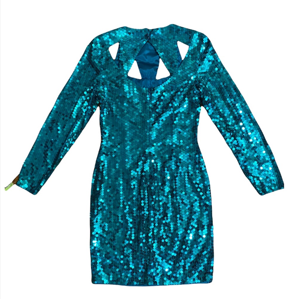 NWT Vintage Teal Sequin Dress With Cutouts By NiteLine Della Roufogali Size 8 - Picture 1 of 10